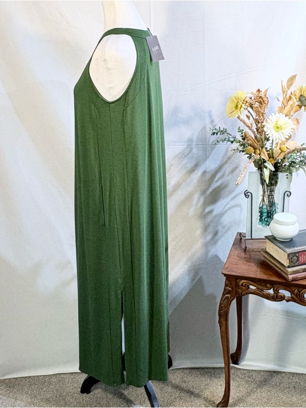NWT J. Jill Palm Green Sleeveless Maxi Dress Pockets Sz Small Petite💛 - Picture 5 of 11